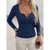 image:imageBTFBM Henley Shirts for Women Button V Neck Long Sleeve Tops Ribbed Slim Going Out Outfits Casual Fall Clothes 2026Navy Blue