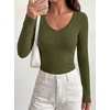 image:imageBTFBM Lace Deep V Neck Long Sleeve Shirts for Women Fitted Going Out Tops Night Out Outfits Fall Fashion Clothing 2026Army Green