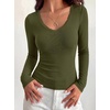image:imageBTFBM Lace Deep V Neck Long Sleeve Shirts for Women Fitted Going Out Tops Night Out Outfits Fall Fashion Clothing 2026Army Green