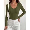image:imageBTFBM Lace Deep V Neck Long Sleeve Shirts for Women Fitted Going Out Tops Night Out Outfits Fall Fashion Clothing 2026Army Green