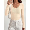 image:imageBTFBM Lace Deep V Neck Long Sleeve Shirts for Women Fitted Going Out Tops Night Out Outfits Fall Fashion Clothing 2026Beige