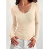 image:imageBTFBM Lace Deep V Neck Long Sleeve Shirts for Women Fitted Going Out Tops Night Out Outfits Fall Fashion Clothing 2026Beige