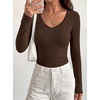 image:imageBTFBM Lace Deep V Neck Long Sleeve Shirts for Women Fitted Going Out Tops Night Out Outfits Fall Fashion Clothing 2026Brown