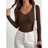 image:imageBTFBM Lace Deep V Neck Long Sleeve Shirts for Women Fitted Going Out Tops Night Out Outfits Fall Fashion Clothing 2026Brown