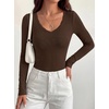 image:imageBTFBM Lace Deep V Neck Long Sleeve Shirts for Women Fitted Going Out Tops Night Out Outfits Fall Fashion Clothing 2026Brown