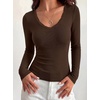 image:imageBTFBM Lace Deep V Neck Long Sleeve Shirts for Women Fitted Going Out Tops Night Out Outfits Fall Fashion Clothing 2026Brown