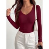 image:imageBTFBM Lace Deep V Neck Long Sleeve Shirts for Women Fitted Going Out Tops Night Out Outfits Fall Fashion Clothing 2026Burgundy