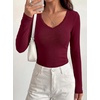 image:imageBTFBM Lace Deep V Neck Long Sleeve Shirts for Women Fitted Going Out Tops Night Out Outfits Fall Fashion Clothing 2026Burgundy