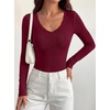 image:imageBTFBM Lace Deep V Neck Long Sleeve Shirts for Women Fitted Going Out Tops Night Out Outfits Fall Fashion Clothing 2026Burgundy