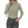 image:imageBTFBM Long Sleeve Shirts for Women Turtleneck Striped Shirt Lightweight Basic Thermal Underwear Tops 2026 Fall FashionArmy Green White