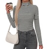 image:imageBTFBM Long Sleeve Shirts for Women Turtleneck Striped Shirt Lightweight Basic Thermal Underwear Tops 2026 Fall FashionBlack White