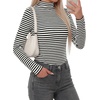 image:imageBTFBM Long Sleeve Shirts for Women Turtleneck Striped Shirt Lightweight Basic Thermal Underwear Tops 2026 Fall FashionBlack White