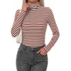 image:imageBTFBM Long Sleeve Shirts for Women Turtleneck Striped Shirt Lightweight Basic Thermal Underwear Tops 2026 Fall FashionBrown White