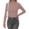 image:imageBTFBM Long Sleeve Shirts for Women Turtleneck Striped Shirt Lightweight Basic Thermal Underwear Tops 2026 Fall FashionBrown White