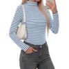 image:imageBTFBM Long Sleeve Shirts for Women Turtleneck Striped Shirt Lightweight Basic Thermal Underwear Tops 2026 Fall FashionLight Blue White