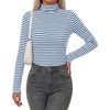 image:imageBTFBM Long Sleeve Shirts for Women Turtleneck Striped Shirt Lightweight Basic Thermal Underwear Tops 2026 Fall FashionLight Blue White