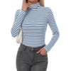 image:imageBTFBM Long Sleeve Shirts for Women Turtleneck Striped Shirt Lightweight Basic Thermal Underwear Tops 2026 Fall FashionLight Blue White