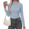 image:imageBTFBM Long Sleeve Shirts for Women Turtleneck Striped Shirt Lightweight Basic Thermal Underwear Tops 2026 Fall FashionLight Blue White
