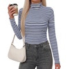 image:imageBTFBM Long Sleeve Shirts for Women Turtleneck Striped Shirt Lightweight Basic Thermal Underwear Tops 2026 Fall FashionNavy Blue White