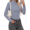 image:imageBTFBM Long Sleeve Shirts for Women Turtleneck Striped Shirt Lightweight Basic Thermal Underwear Tops 2026 Fall FashionNavy Blue White