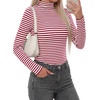 image:imageBTFBM Long Sleeve Shirts for Women Turtleneck Striped Shirt Lightweight Basic Thermal Underwear Tops 2026 Fall FashionWine Red White