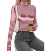 image:imageBTFBM Long Sleeve Shirts for Women Turtleneck Striped Shirt Lightweight Basic Thermal Underwear Tops 2026 Fall FashionWine Red White