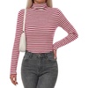 image:imageBTFBM Long Sleeve Shirts for Women Turtleneck Striped Shirt Lightweight Basic Thermal Underwear Tops 2026 Fall FashionWine Red White