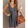 image:imageBTFBM Summer Dresses for Women 2026 Spring Clothes Sleeveless Crewneck Beach Vacation Outfits Mini Flowy Sun DressButtons Grey