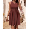 image:imageBTFBM Summer Dresses for Women 2026 Spring Clothes Sleeveless Crewneck Beach Vacation Outfits Mini Flowy Sun DressSolid Dark Brown