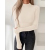 image:imageBTFBM Turtleneck Tops for Women Thumbhole Long Sleeve Shirts  Lightweight Fleece Lining Casual Basic Layering Top Slim Fit Stretch Winter Thermal Underwear 2026 Fall Fashion ClothingBeige