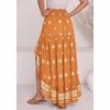 image:imageBTFBM Women 2026 Spring Summer Long Skirts Dress Boho Floral Elastic Waist Split Ruffle High Low Beach Maxi Skirt ClothesXbrown Orange