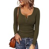 image:imageBTFBM Henley Shirts for Women Button V Neck Long Sleeve Tops Ribbed Slim Going Out Outfits Casual Fall Clothes 2026Army Green