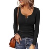 image:imageBTFBM Henley Shirts for Women Button V Neck Long Sleeve Tops Ribbed Slim Going Out Outfits Casual Fall Clothes 2026Black