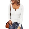 image:imageBTFBM Henley Shirts for Women Button V Neck Long Sleeve Tops Ribbed Slim Going Out Outfits Casual Fall Clothes 2026White