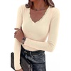 image:imageBTFBM Lace Deep V Neck Long Sleeve Shirts for Women Fitted Going Out Tops Night Out Outfits Fall Fashion Clothing 2026Beige