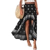 image:imageBTFBM Women 2026 Spring Summer Long Skirts Dress Boho Floral Elastic Waist Split Ruffle High Low Beach Maxi Skirt ClothesXblack