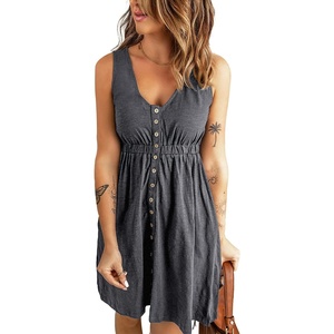 image:imageBTFBM Summer Dresses for Women 2026 Spring Clothes Sleeveless Crewneck Beach Vacation Outfits Mini Flowy Sun DressButtons Grey