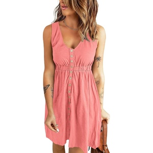 image:imageBTFBM Summer Dresses for Women 2026 Spring Clothes Sleeveless Crewneck Beach Vacation Outfits Mini Flowy Sun DressButtons Light Pink