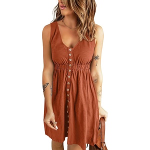 image:imageBTFBM Summer Dresses for Women 2026 Spring Clothes Sleeveless Crewneck Beach Vacation Outfits Mini Flowy Sun DressButtons Orange Red