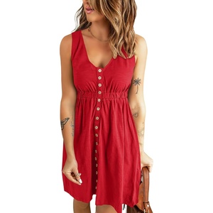 image:imageBTFBM Summer Dresses for Women 2026 Spring Clothes Sleeveless Crewneck Beach Vacation Outfits Mini Flowy Sun DressButtons Red