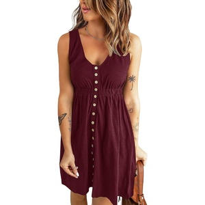 image:imageBTFBM Summer Dresses for Women 2026 Spring Clothes Sleeveless Crewneck Beach Vacation Outfits Mini Flowy Sun DressButtons Wine Red