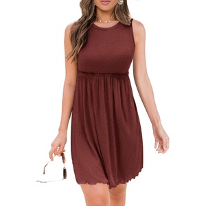 image:imageBTFBM Summer Dresses for Women 2026 Spring Clothes Sleeveless Crewneck Beach Vacation Outfits Mini Flowy Sun DressSolid Dark Brown