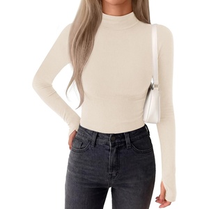 image:imageBTFBM Turtleneck Tops for Women Thumbhole Long Sleeve Shirts  Lightweight Fleece Lining Casual Basic Layering Top Slim Fit Stretch Winter Thermal Underwear 2026 Fall Fashion ClothingBeige