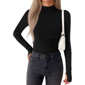 image:imageBTFBM Turtleneck Tops for Women Thumbhole Long Sleeve Shirts  Lightweight Fleece Lining Casual Basic Layering Top Slim Fit Stretch Winter Thermal Underwear 2026 Fall Fashion ClothingBlack