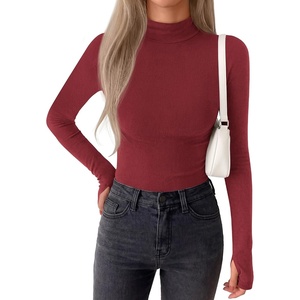 image:imageBTFBM Turtleneck Tops for Women Thumbhole Long Sleeve Shirts  Lightweight Fleece Lining Casual Basic Layering Top Slim Fit Stretch Winter Thermal Underwear 2026 Fall Fashion ClothingRed