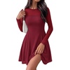 image:imageBTFBM Womens Mini Dress Sheer Mesh Long Sleeve Flowy A Line Casual Cocktail Party Going Out Dresses 2026 Fall FashionBurgundy