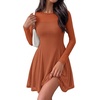 image:imageBTFBM Womens Mini Dress Sheer Mesh Long Sleeve Flowy A Line Casual Cocktail Party Going Out Dresses 2026 Fall FashionCaramel