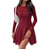 image:imageBTFBM Womens Mini Dress Sheer Mesh Long Sleeve Flowy A Line Casual Cocktail Party Going Out Dresses 2026 Fall FashionBurgundy