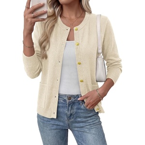 image:imageBTFBM Cardigan Sweaters for Women 2026 Fall Clothes Long Sleeve Button Down Open Front Soft Knit Lightweight SweaterBeige