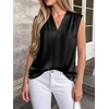 image:imageBTFBM Summer Tank Tops 2026 Satin Business Casual Outfits for Women Pleated Sleeveless Shirts Silk Spring Work BlousesBlack